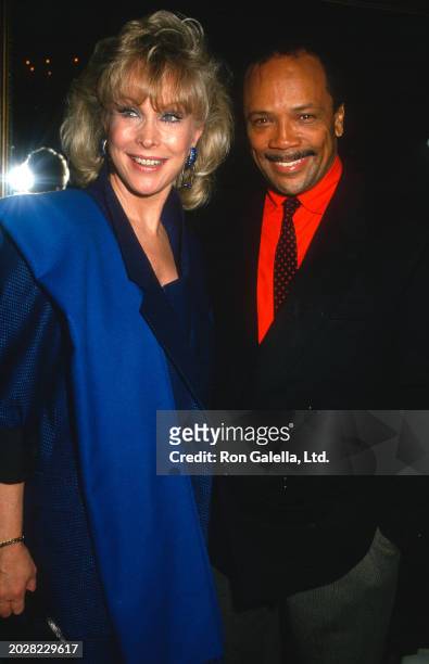 American actress Barbara Eden and music executive Quincy Jones attend a United Negro College Fund party at Chasen's Restaurant, Beverly Hills,...