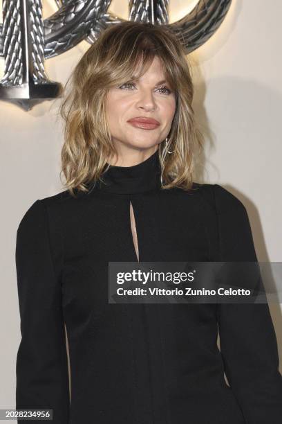 Alessandra Amoroso attends the Roberto Cavalli fashion show during the Milan Fashion Week Womenswear Fall/Winter 2024-2025 on February 21, 2024 in...