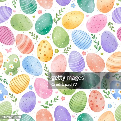 Easter seamless pattern with decorated eggs hand painted in watercolor. Easter seamless pattern with decorated eggs hand painted in watercolor.