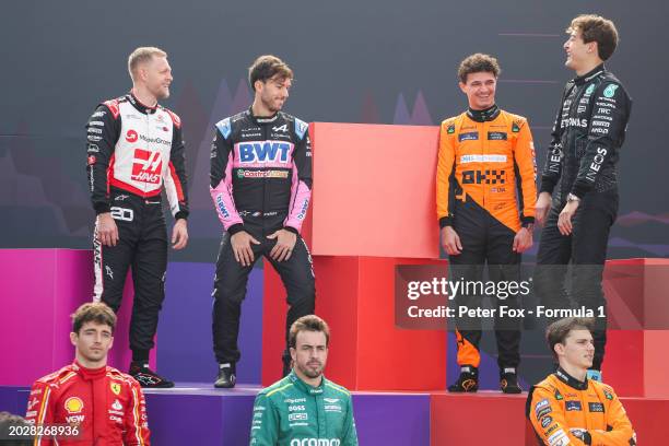 Kevin Magnussen of Denmark and Haas F1, Pierre Gasly of France and Alpine F1, Lando Norris of Great Britain and McLaren and George Russell of Great...