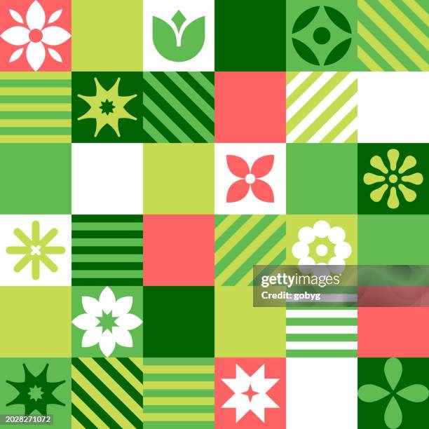 geometric flowery meadow seamless pattern - flower meadow stock illustrations