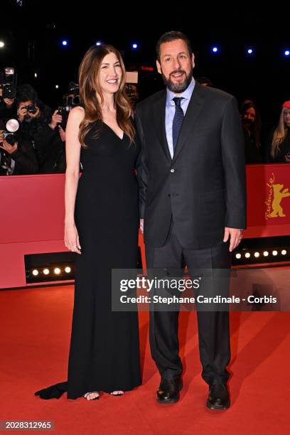 Jackie Sandler and Adam Sandler attend the "Spaceman" premiere during the 74th Berlinale International Film Festival Berlin at Berlinale Palast on...