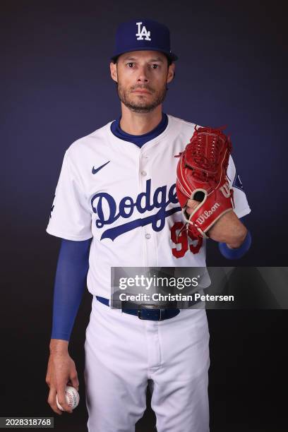 Joe Kelly of the Los Angeles Dodgers poses for a portrait during photo day at Camelback Ranch on February 21, 2024 in Glendale, Arizona.