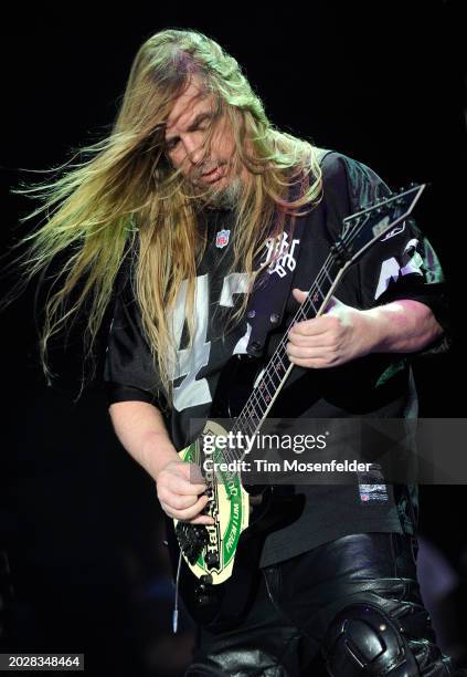 Jeff Hanneman of Slayer performs during Rockstar Energy Mayhem Festival at Sleep Train Amphitheatre on July 10, 2009 in Wheatland, California.