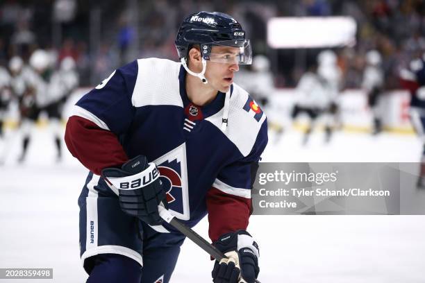 Zach Parise of the Colorado Avalanche warms up before the game against the Arizona Coyotes at Ball Arena on February 18, 2024 in Denver, Colorado.