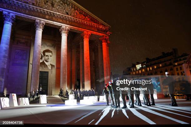 French Foreign Legion members carry coffins of Missak Manouchian and his wife Melinee during a state ceremony for the induction into The Pantheon on...