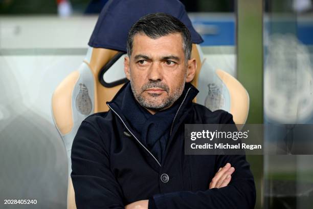 Sergio Conceicao, Head Coach of FC Porto, looks on prior to the UEFA Champions League 2023/24 round of 16 first leg match between FC Porto and...