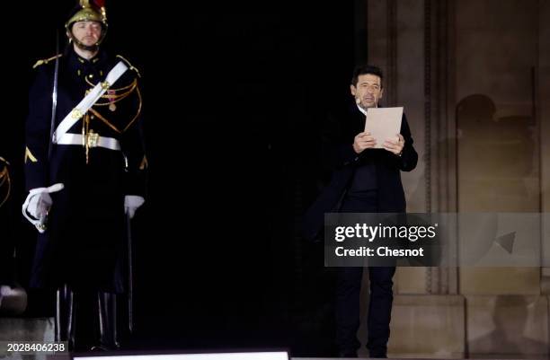 French singer, Patrick Bruel makes a statement during a state ceremony for the induction into the mausoleum of Missak Manouchian and his wife Melinee...