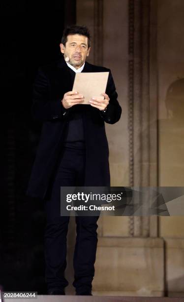 French singer, Patrick Bruel makes a statement during a state ceremony for the induction into the mausoleum of Missak Manouchian and his wife Melinee...