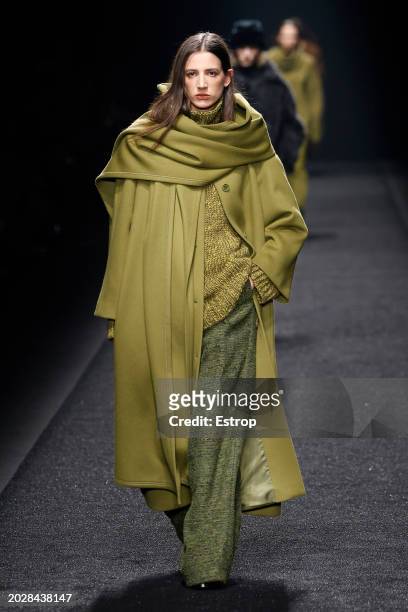 Model walks the runway at the Alberta Ferretti fashion show during the Milan Fashion Week Womenswear Fall/Winter 2024-2025 on February 21, 2024 in...