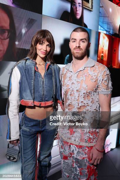 Marianne Fonseca and Drew Taggart attend the Diesel fashion show during Milan Fashion Week Womenswear Fall/Winter 2024 on February 21, 2024 in Milan,...