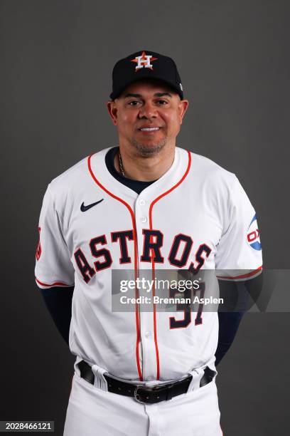 Houston Astros Hitting Coach Alex Cintron poses during Photo Day at CACTI Park of the Palm Beaches on February 21, 2024 in West Palm Beach, Florida.