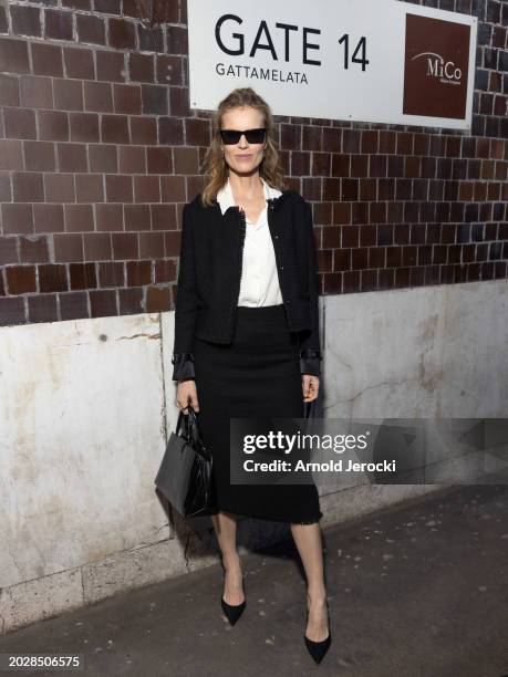 Eva Herzigová is seen arriving at the Alberta Ferretti fashion show during the Milan Fashion Week Womenswear Fall/Winter 2024-2025 on February 21,...