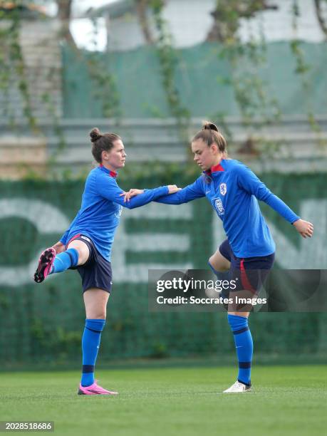 Merel van Dongen of Holland Women Romee Leuchter of Holland Women during the Training WomenTraining Holland Women at the Marbella Football Center on...