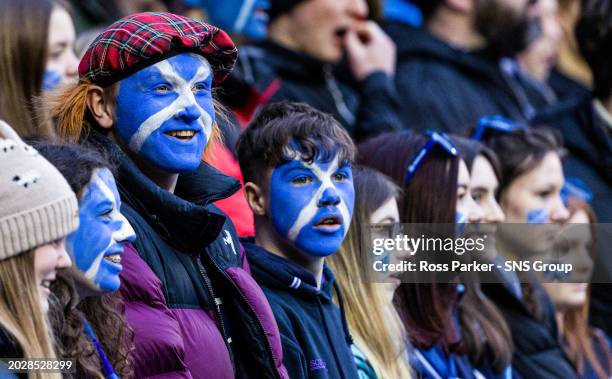 General view of Scotland fans during a Guinness Six Nations match between Scotland and England at Scottish Gas Murrayfield Stadium, on February 24 in...