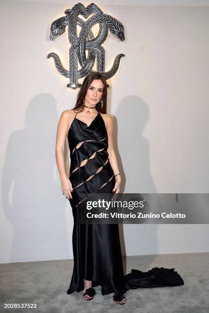 Maria Pombo attends the Roberto Cavalli fashion show during the Milan Fashion Week Womenswear Fall/Winter 2024-2025 on February 21, 2024 in Milan,...