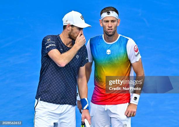 Jamie Murray from Great Britain and Michael Venus from New Zealand are competing against Lorenzo Musetti and Lorenzo Sonego of Italy in their doubles...