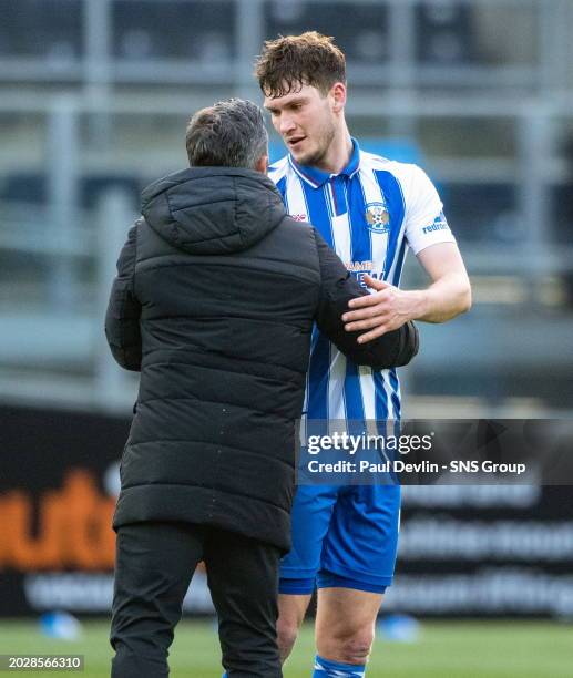 Kilmarnock manager Derek McInnes and Joe Wright at full time during a cinch Premiership match between Kilmarnock and Aberdeen at Rugby Park, on...