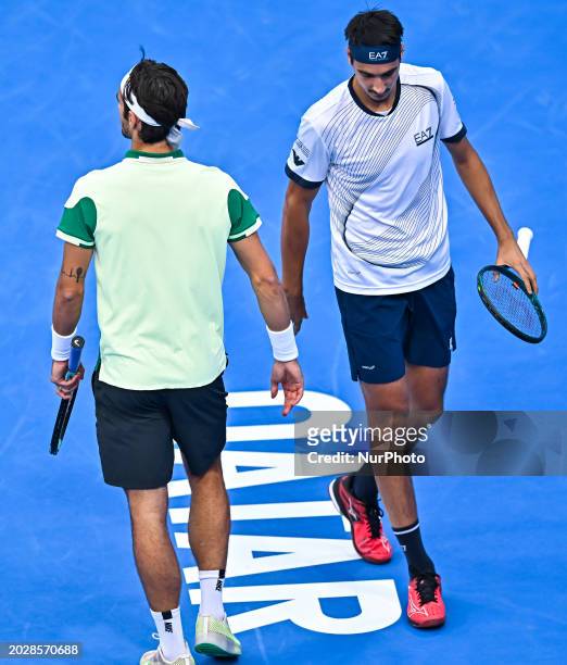 Lorenzo Musetti and Lorenzo Sonego of Italy are competing against Jamie Murray from Great Britain and Michael Venus from New Zealand in their doubles...