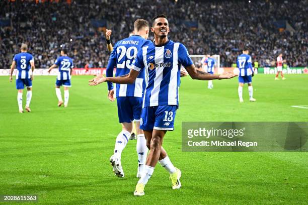 Galeno of FC Porto celebrates scoring his team's first goal during the UEFA Champions League 2023/24 round of 16 first leg match between FC Porto and...