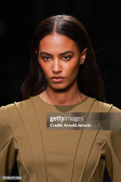 Model walks the runway at the Alberta Ferretti fashion show during the Milan Fashion Week Womenswear Fall/Winter 2024-2025 on February 21, 2024 in...