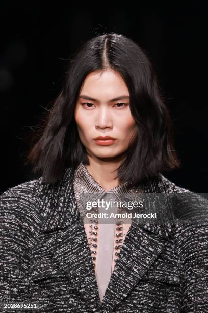 Model walks the runway at the Alberta Ferretti fashion show during the Milan Fashion Week Womenswear Fall/Winter 2024-2025 on February 21, 2024 in...