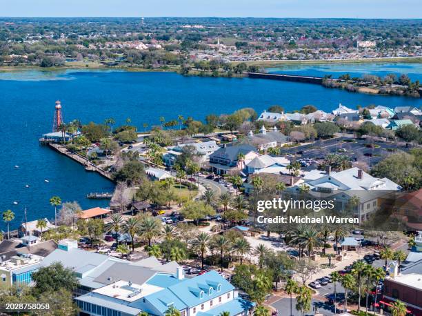 the villages, florida - lake sumter town square aerial - orlando florida aerial stock pictures, royalty-free photos & images