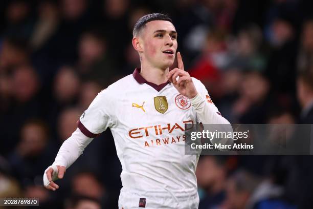 Phil Foden of Manchester City celebrates scoring the first goal during the Premier League match between AFC Bournemouth and Manchester City at...