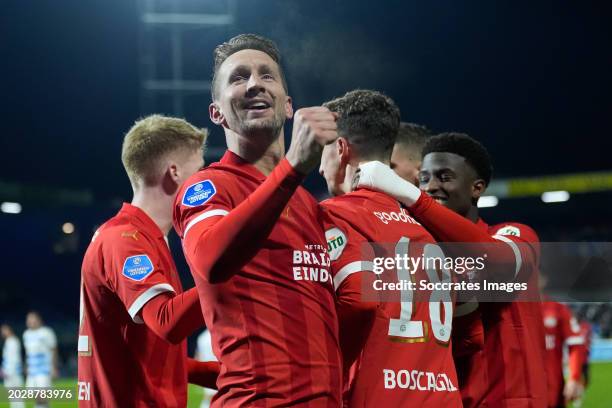Luuk de Jong of PSV celebrates the 1-3 during the Dutch Eredivisie match between PEC Zwolle v PSV at the MAC3PARK Stadium on February 24, 2024 in...