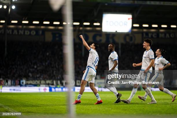 Mohammed El Hankouri from 1. FC Magdeburg celebrates the 2:0 during the 2. Bundesliga match between 1. FC Magdeburg and FC Schalke 04 on in...