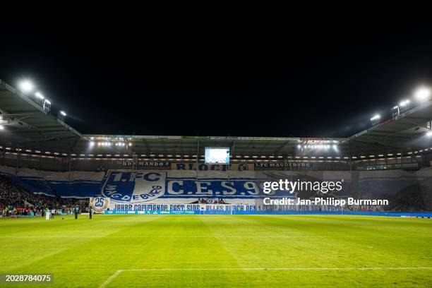 Fans of 1. FC Magdeburg before the 2. Bundesliga match between 1. FC Magdeburg and FC Schalke 04 on in Magdeburg, Germany.