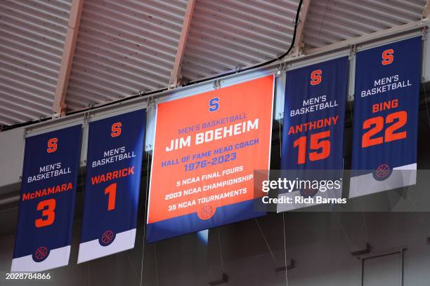 General view of a banner displayed in honor of former Syracuse Orange head coach Jim Boeheim during the "Jim Boeheim Day" ceremony following the game...