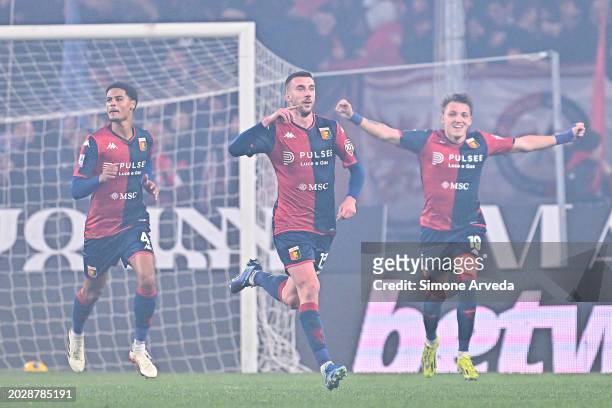 Mattia Bani of Genoa celebrates after scoring the team's second goal during the Serie A TIM match between Genoa CFC and Udinese Calcio at Stadio...