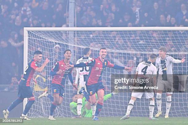 Mattia Bani of Genoa celebrates after scoring the team's second goal during the Serie A TIM match between Genoa CFC and Udinese Calcio at Stadio...