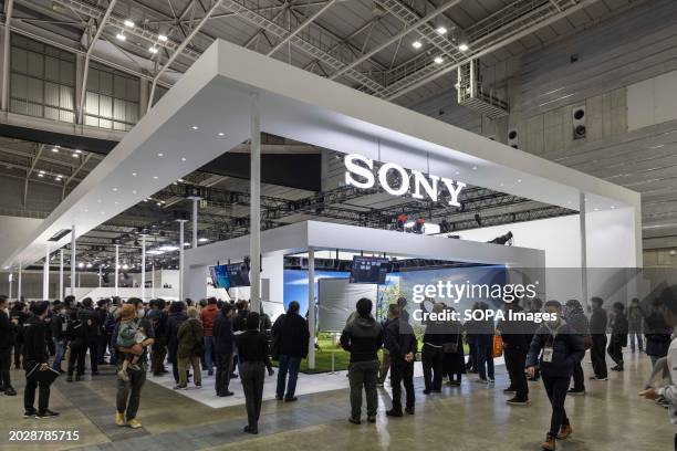 Sony exhibition booth seen at CP+ 2024 in Pacifico Yokohama. CP+ 2024 is Japan's largest camera and photo imaging show held in Yokohama, Kanagawa...