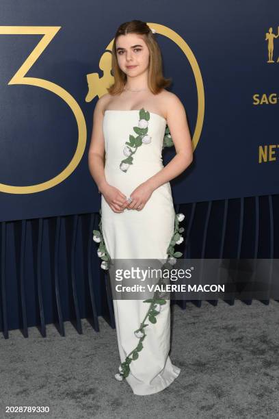 Actress Matilda Lawler arrives for the 30th Annual Screen Actors Guild awards at the Shrine Auditorium in Los Angeles, February 24, 2024.