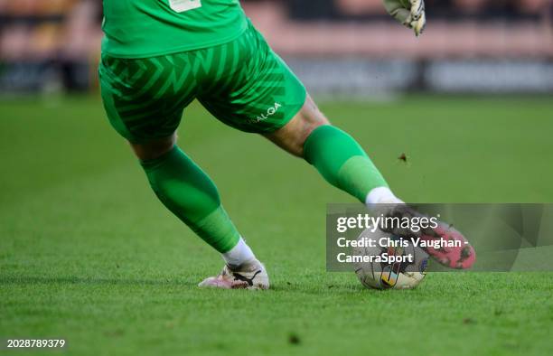 Port Vale's Connor Ripley kicks a rainbow coloured PUMA Orbita official Sky Bet EFL match ball during the Sky Bet League One match between Port Vale...