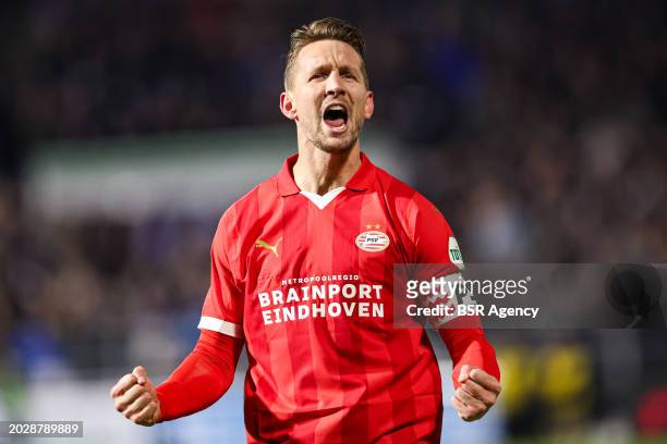 Luuk de Jong of PSV celebrates the third goal during the Dutch Eredivisie match between PEC Zwolle and PSV at MAC3PARK Stadion on February 24, 2024...