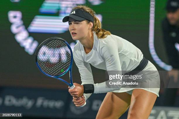 Jasmine Paolini of Italy competes with Anna Kalinskaya of Russia during Dubai Duty Free Tennis Championships women's single tennis match in Dubai,...