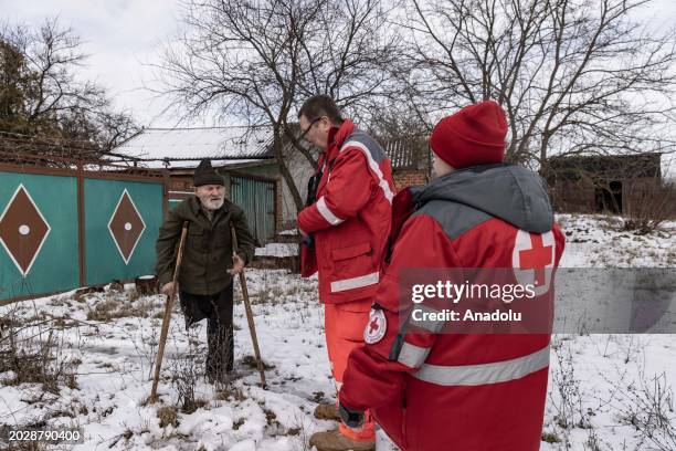 Members of the Red Cross Ukraine evacuate the residents from Vilkhuvatka village close to the front, as the Russia-Ukraine War continues on the 2nd...