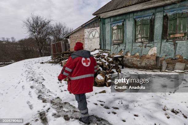 Members of the Red Cross Ukraine evacuate the residents from Vilkhuvatka village close to the front, as the Russia-Ukraine War continues on the 2nd...