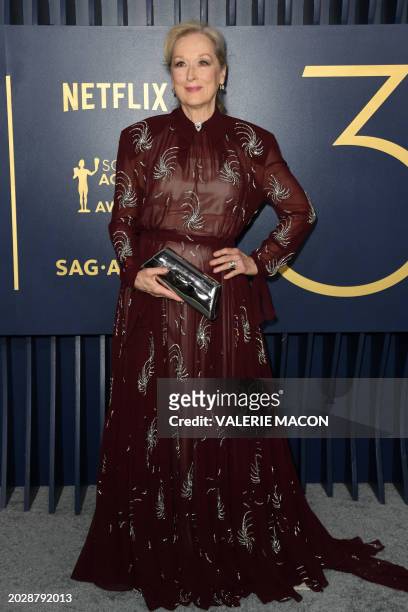 Actress Meryl Streep arrives for the 30th Annual Screen Actors Guild awards at the Shrine Auditorium in Los Angeles, February 24, 2024.