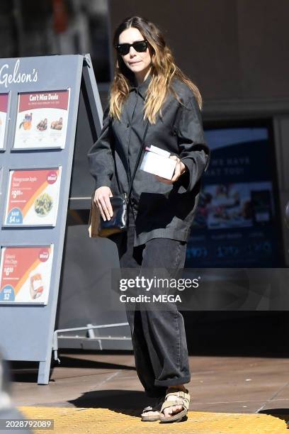 Elizabeth Olsen is seen out and about on February 22, 2024 in Los Angeles, California.