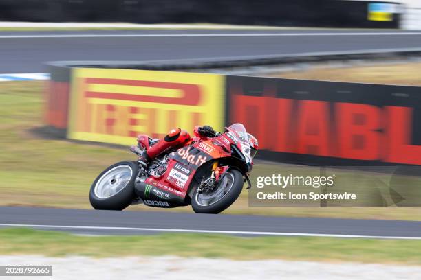 Alvaro Bautista of Spain on the Aruba.it Racing - Ducati Ducati Panigale V4R during Saturday practice at the Australian Motul FIM World Superbike...