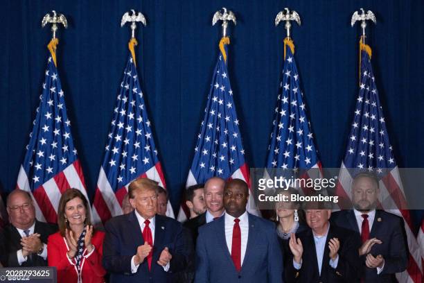 Former US President Donald Trump, third left, Senator Tim Scott, a Republican from South Carolina, fourth right, Representative Nancy Mace, a...
