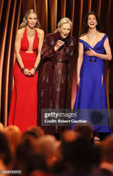 Los Angeles, CA Emily Blunt, Meryl Streep and Anne Hathaway photographed during the 30th Screen Actors Guild Awards in Shrine Auditorium and Expo...