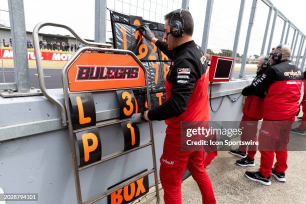 Nicolo Bulega pit crew of Italy on the Aruba.it Racing - Ducati Ducati Panigale V4R during Saturday Superpole at the Australian Motul FIM World...