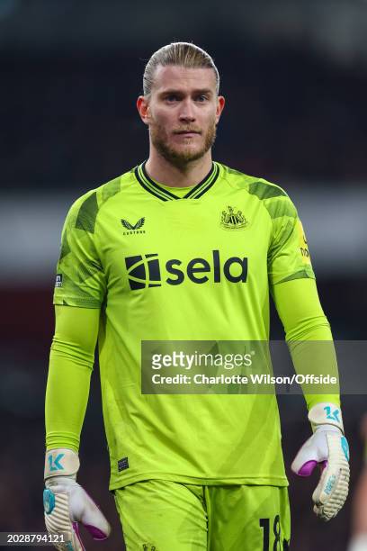 Newcastle United goalkeeper Loris Karius during the Premier League match between Arsenal FC and Newcastle United at Emirates Stadium on February 24,...