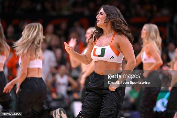 Miami's dance team, the Sunsations, entertain the crowd during a break in play in the first half as the Miami Hurricanes faced the Georgia Tech...