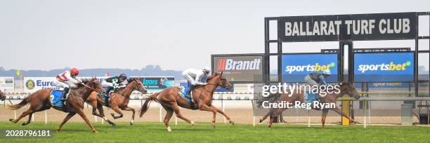 Streetwise ridden by Harry Coffey wins the Brandt 3YO Maiden Plate at Sportsbet-Ballarat Racecourse on February 25, 2024 in Ballarat, Australia.